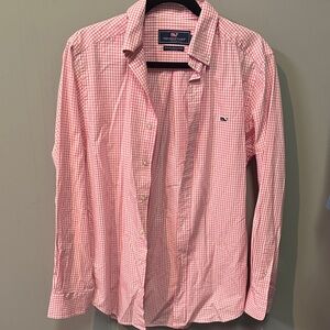 Vineyard Vines Men's Casual Pink Checkered Shirt